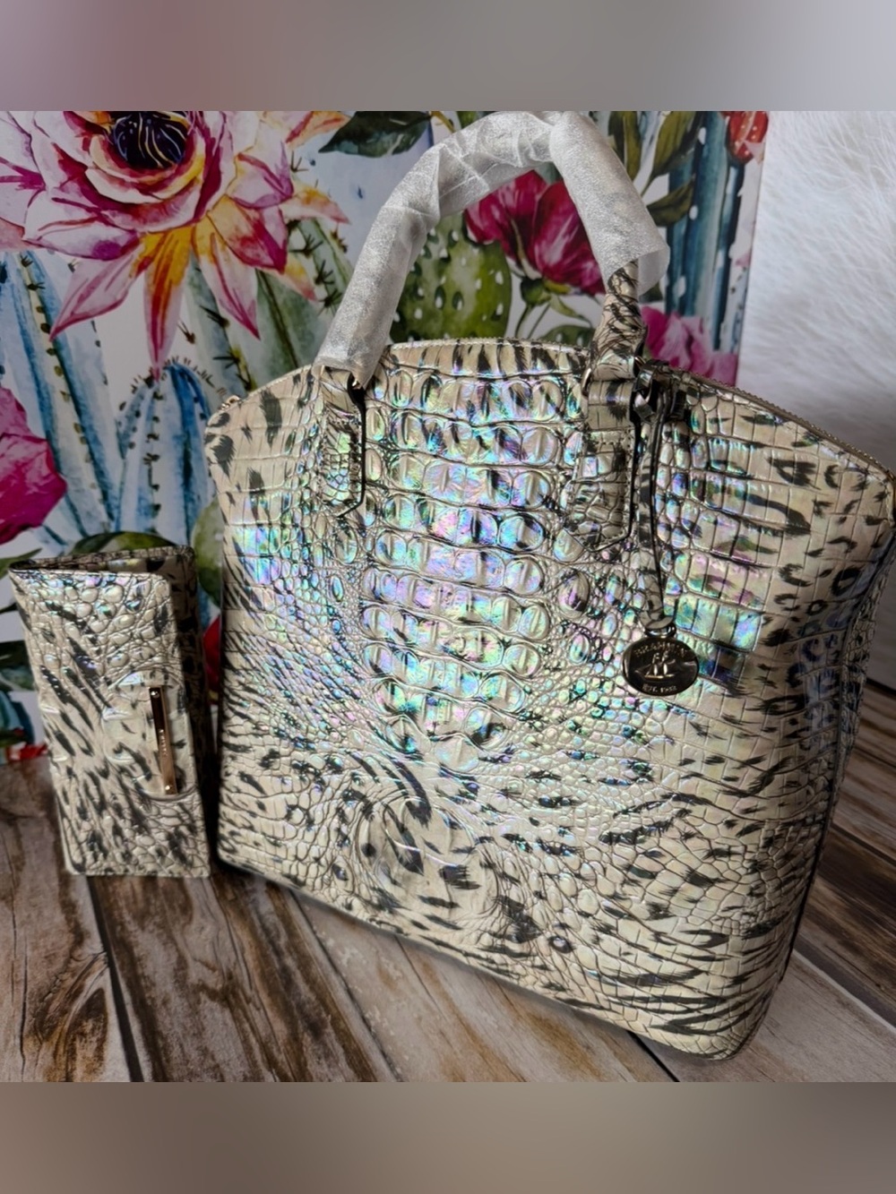 Last 1 NWT BRAHMIN LARGE DUXBURY OBSESSION Animal Print & Wallet Leopard Cheetah - Picture 9 of 16